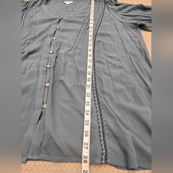 J. JILL Top Womens Lp Pintuck Crinkle Peasant Blouse Blue Balloon Sleeve… - Picture 8 of 9